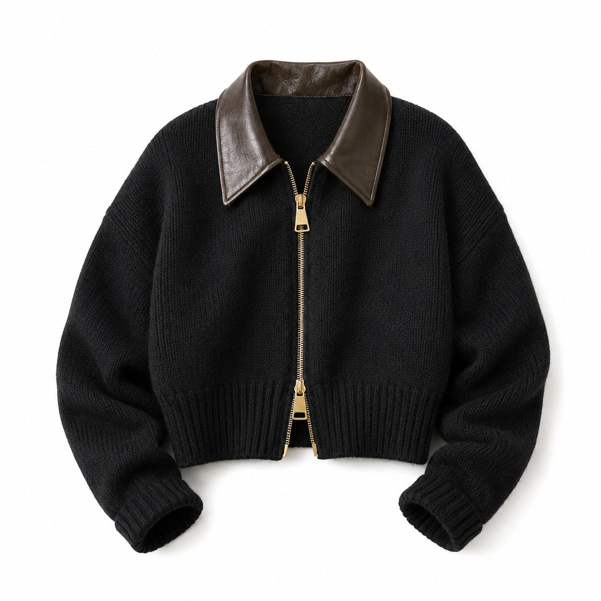 Chiara | Cropped Contrast-Collar Zip Cardigan