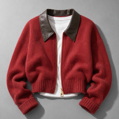 Chiara | Cropped Contrast-Collar Zip Cardigan