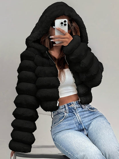 Serene | Women's Cropped Faux Fur Hooded Jacket
