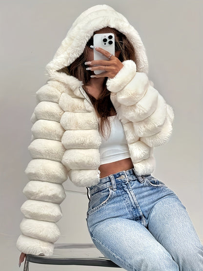 Serene | Women's Cropped Faux Fur Hooded Jacket