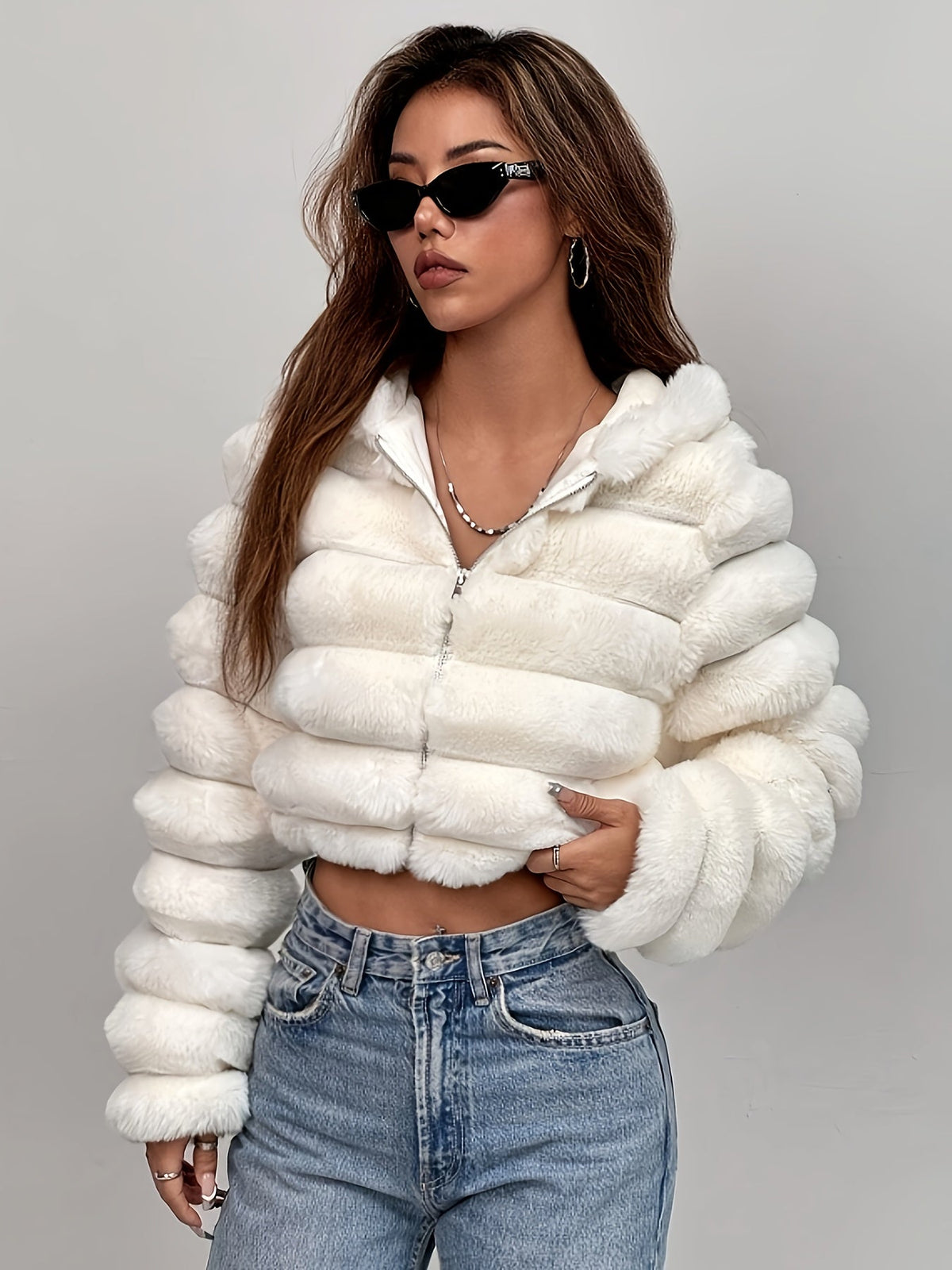 Serene | Women's Cropped Faux Fur Hooded Jacket