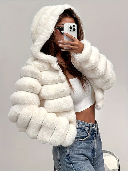 Serene | Women's Cropped Faux Fur Hooded Jacket