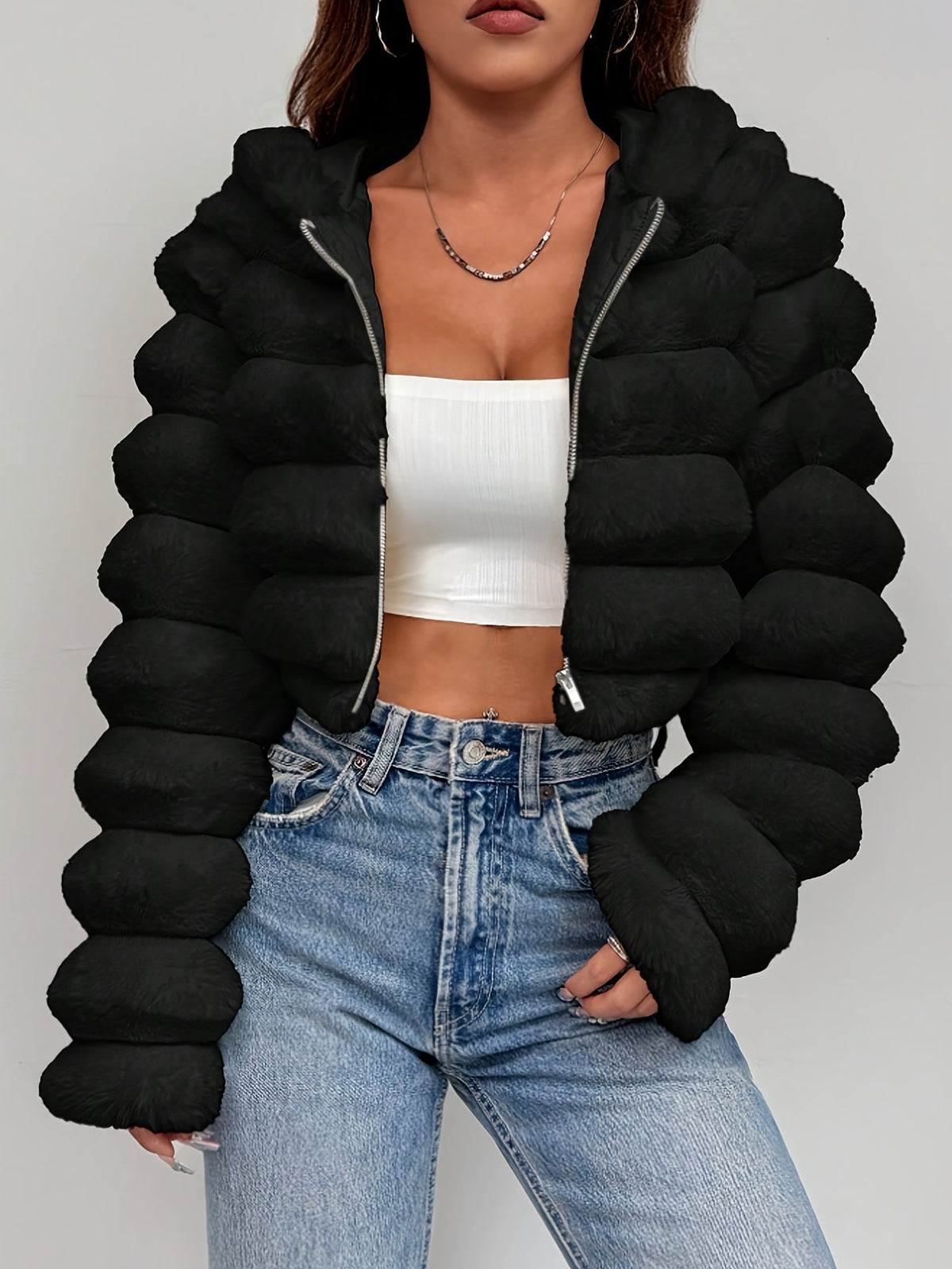 Serene | Women's Cropped Faux Fur Hooded Jacket