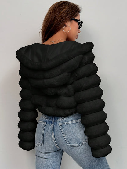 Serene | Women's Cropped Faux Fur Hooded Jacket