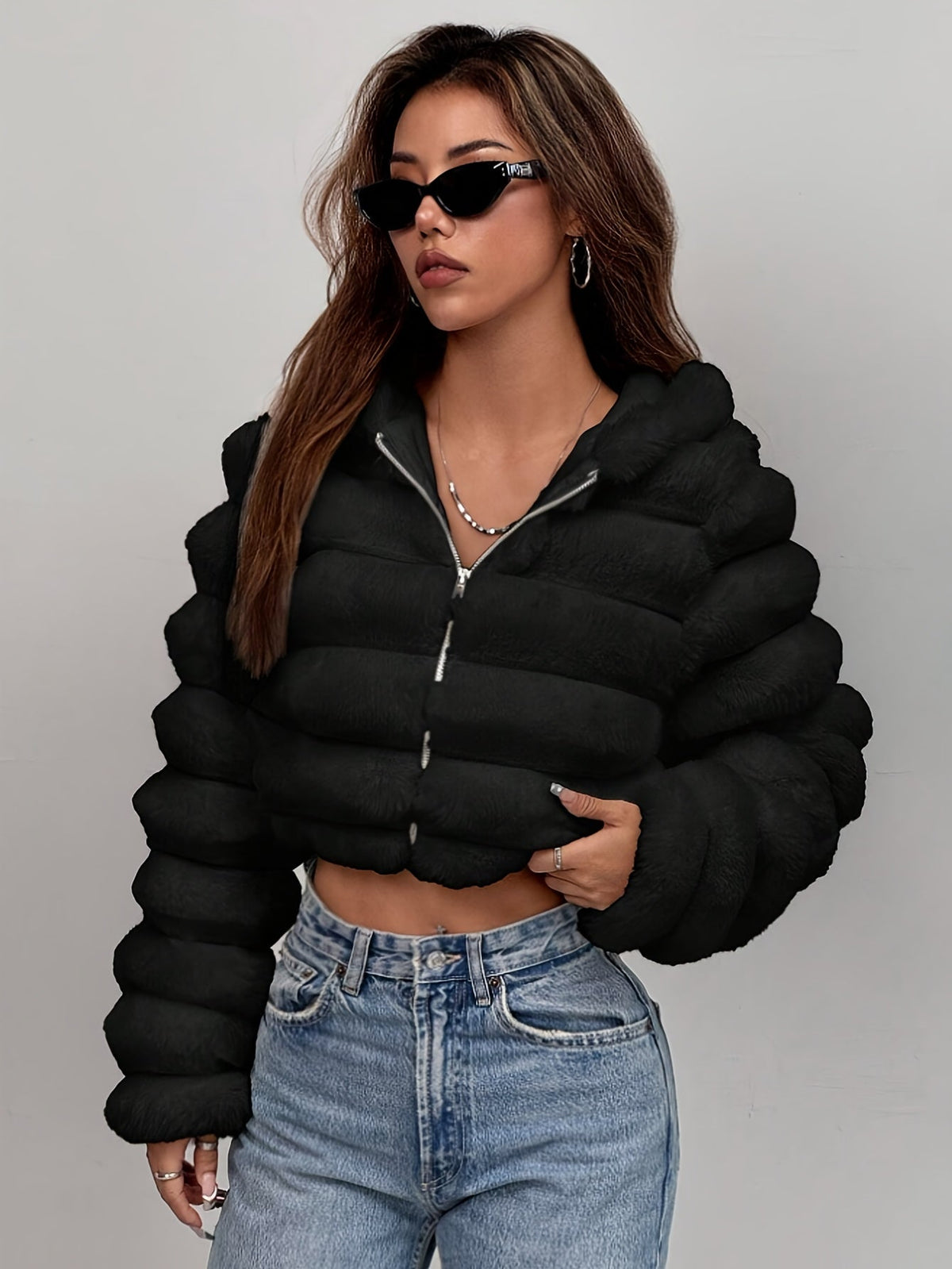 Serene | Women's Cropped Faux Fur Hooded Jacket