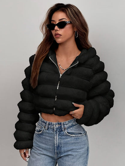 Serene | Women's Cropped Faux Fur Hooded Jacket