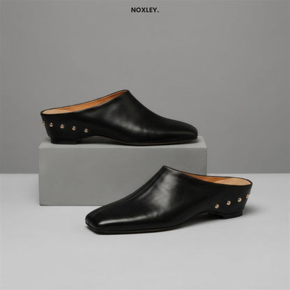 Celeste | Women's Square-Toe Leather-Look Mules - Black