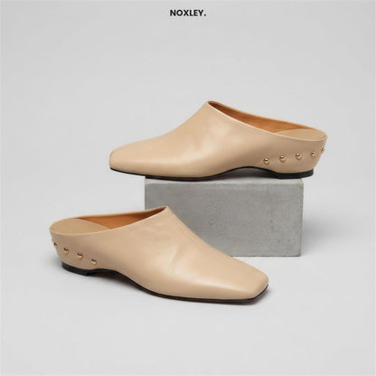 Celeste | Women's Square-Toe Leather-Look Mules - Beige