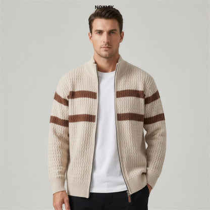 Edmund | Men's Cable-Knit Zip Cardigan - Beige